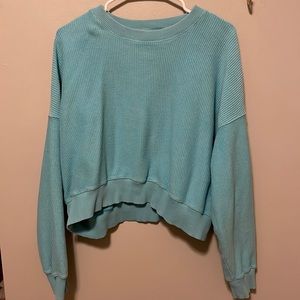 Blue Cropped Corded Sweatshirt